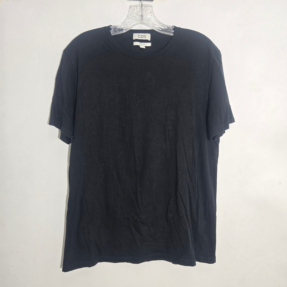 COS Mens Regular Fit Crew Neck Short Sleeve T-Shirt Black 100% Cotton‎ Large L